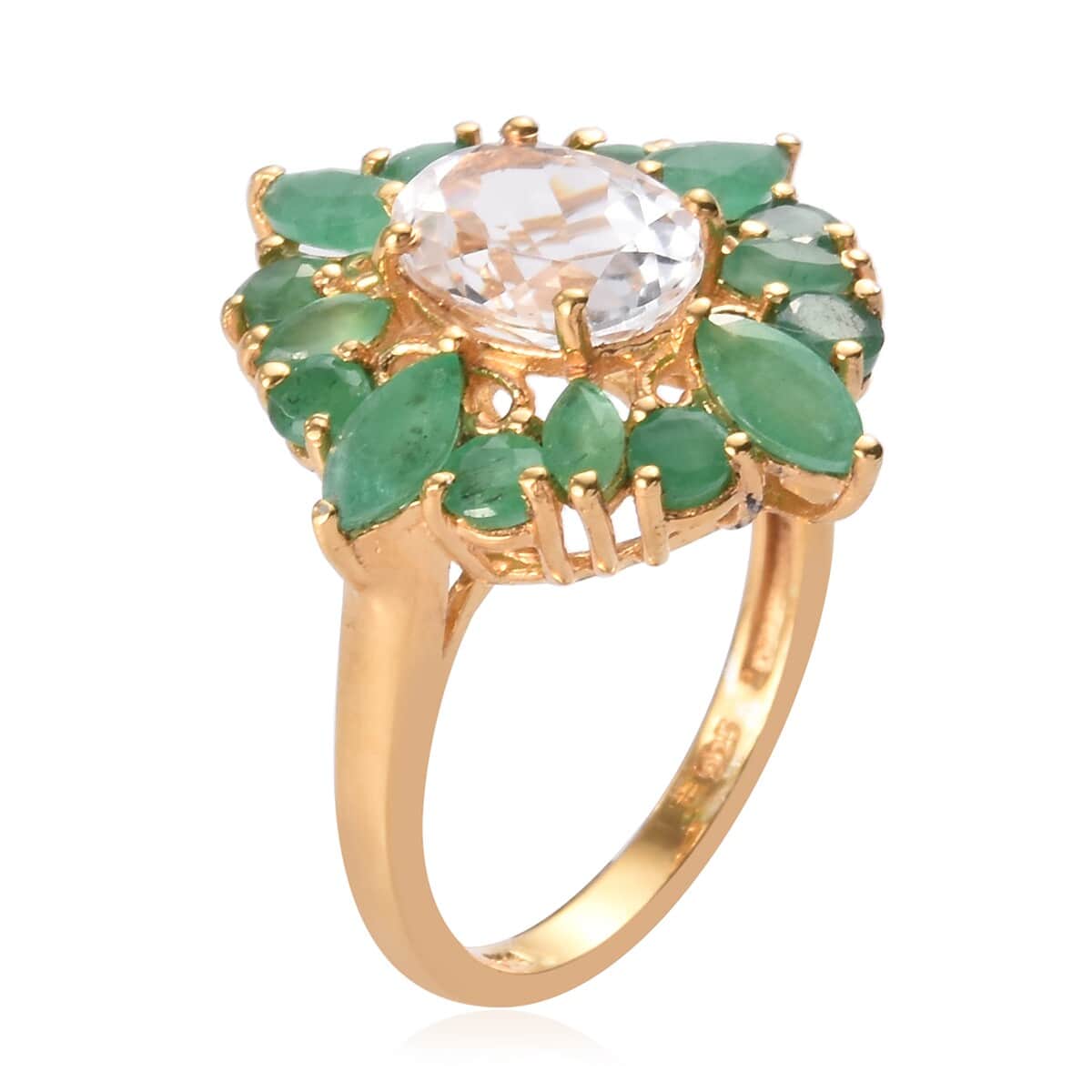 Petalite and Emerald Ring in 14K Yellow Gold Over Sterling Silver (Size 7) 3.30 ctw image number 1