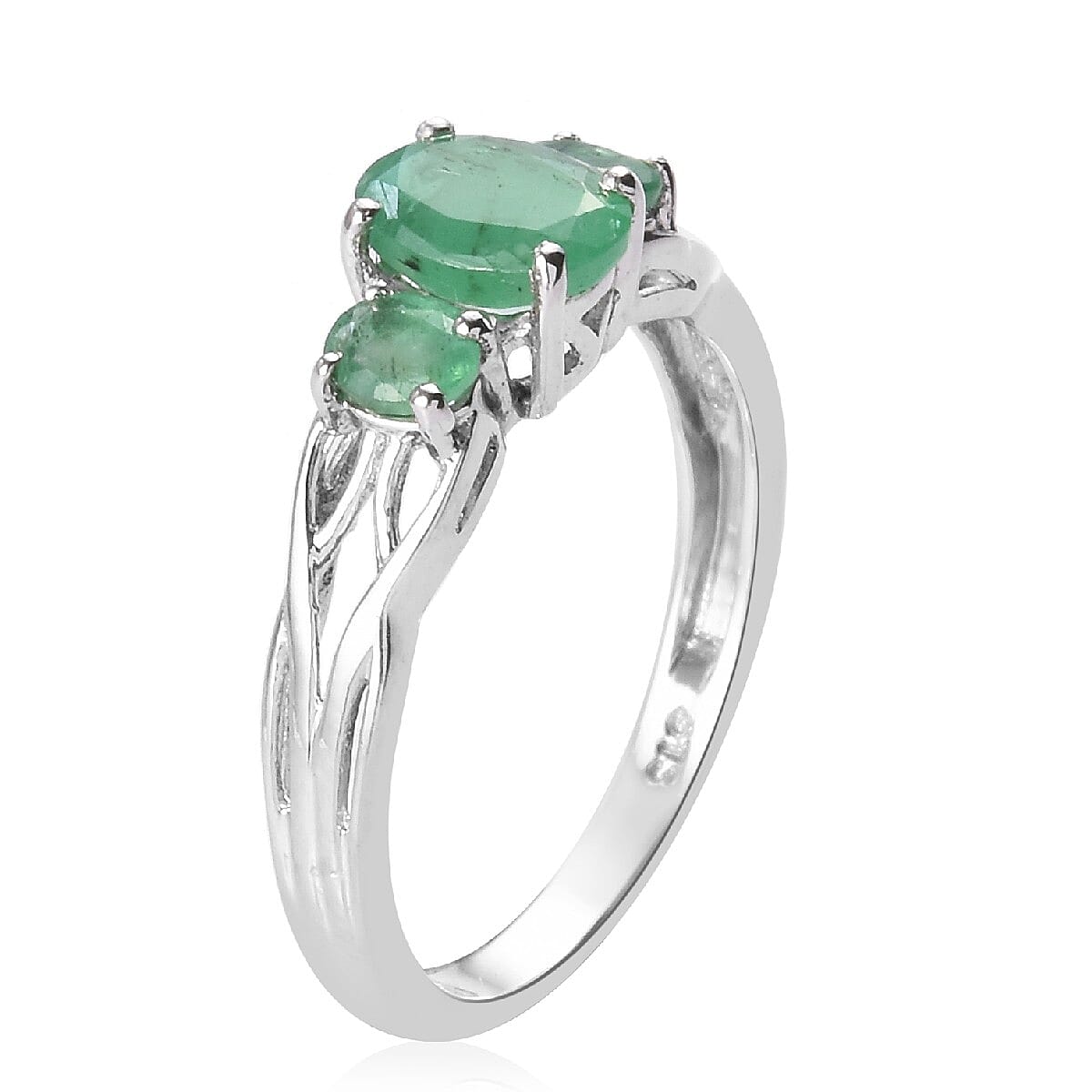 Emerald Ring in Platinum Over Sterling Silver (Size 5) 1.70 ctw image number 1