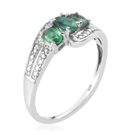Emerald and Zircon Ring in Platinum Over Sterling Silver (Size 8) 2.85 ctw image number 1