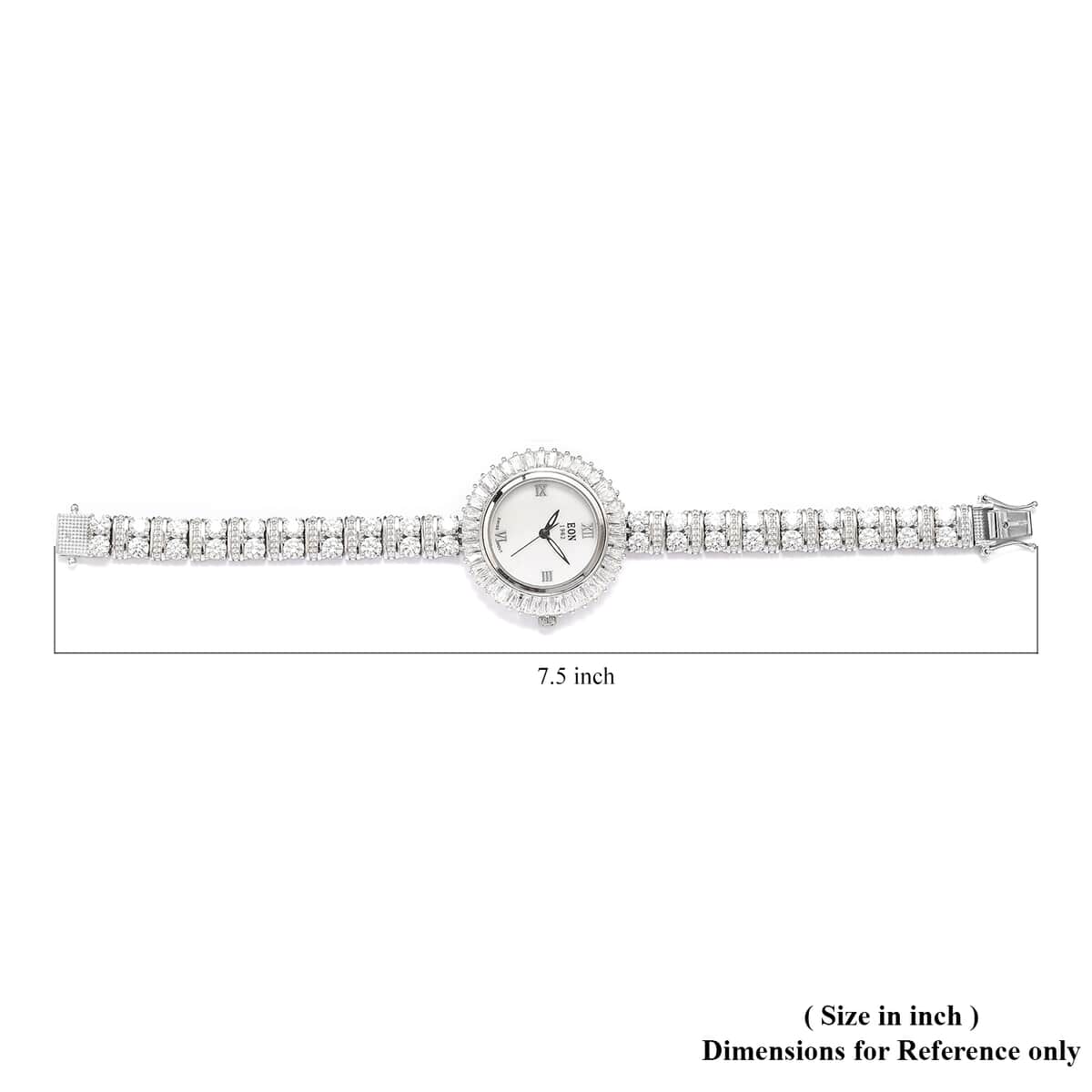 EON 1962 Made with Finest CZ Swiss Movement Platinum Over Sterling Silver Bracelet Watch (7.25 In) 27 Grams 24.80 ctw image number 4