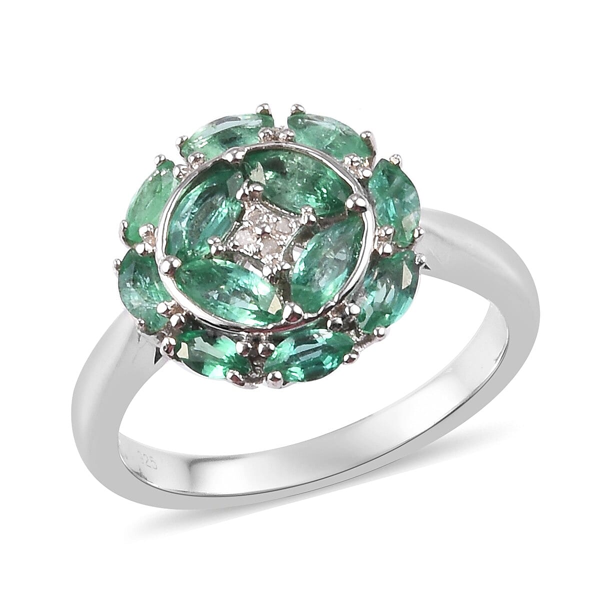Emerald and Zircon Ring in Platinum Over Sterling Silver (Size 5.0) 3.90 ctw image number 0