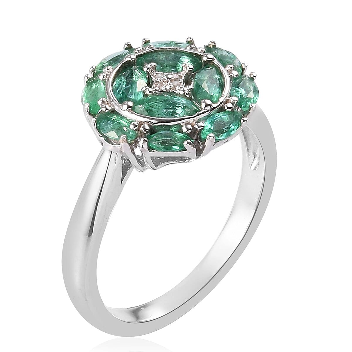 Emerald and Zircon Ring in Platinum Over Sterling Silver (Size 5.0) 3.90 ctw image number 1