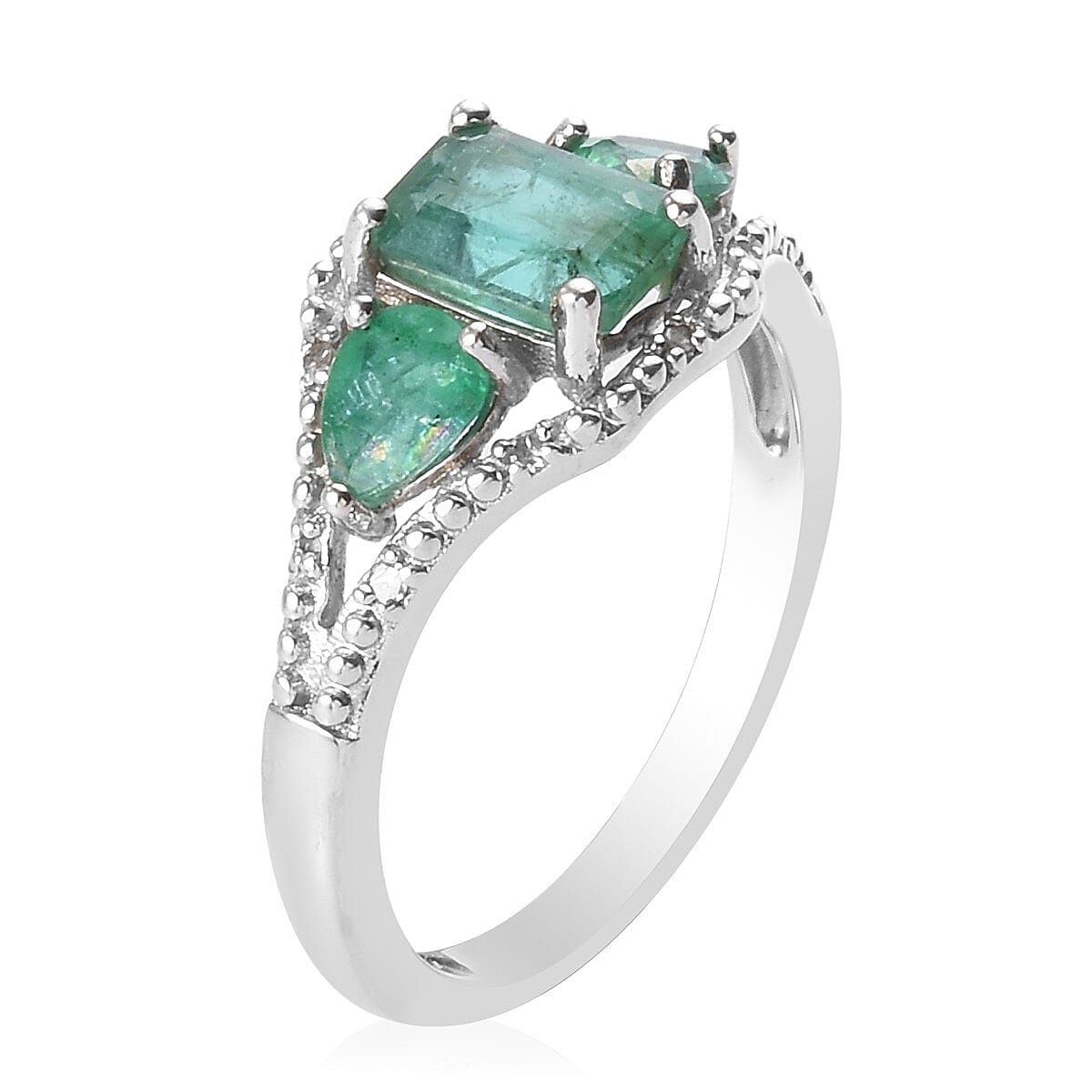 Emerald Ring in Platinum Over Sterling Silver (Size 7) 2.50 ctw image number 1