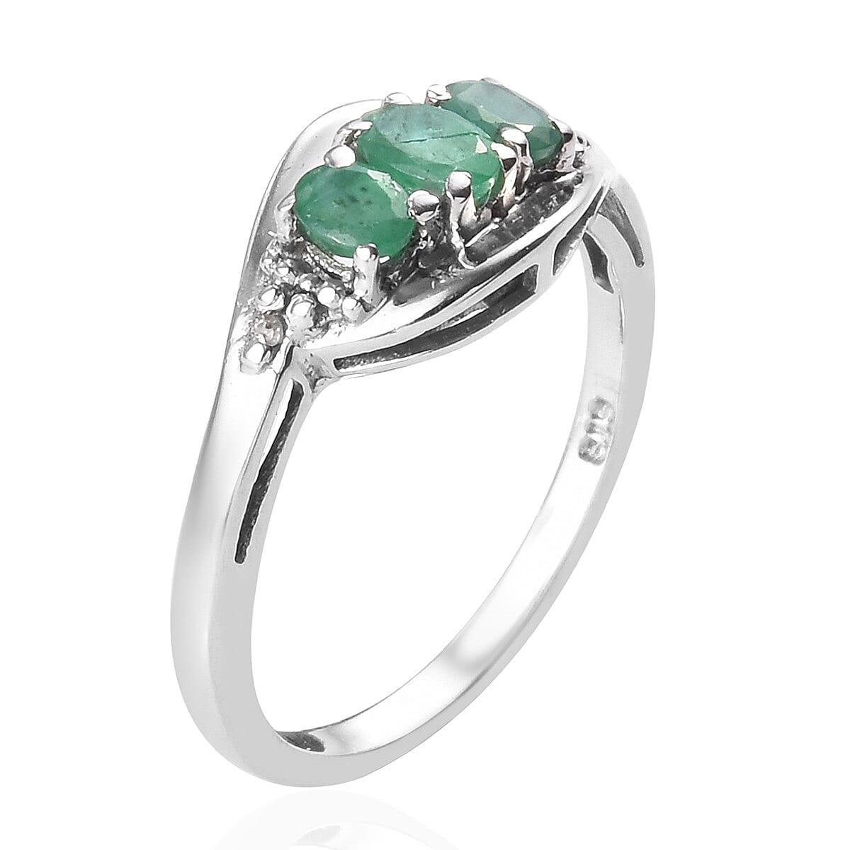 Emerald Ring in Platinum Over Sterling Silver (Size 7.0) 1.10 ctw image number 1