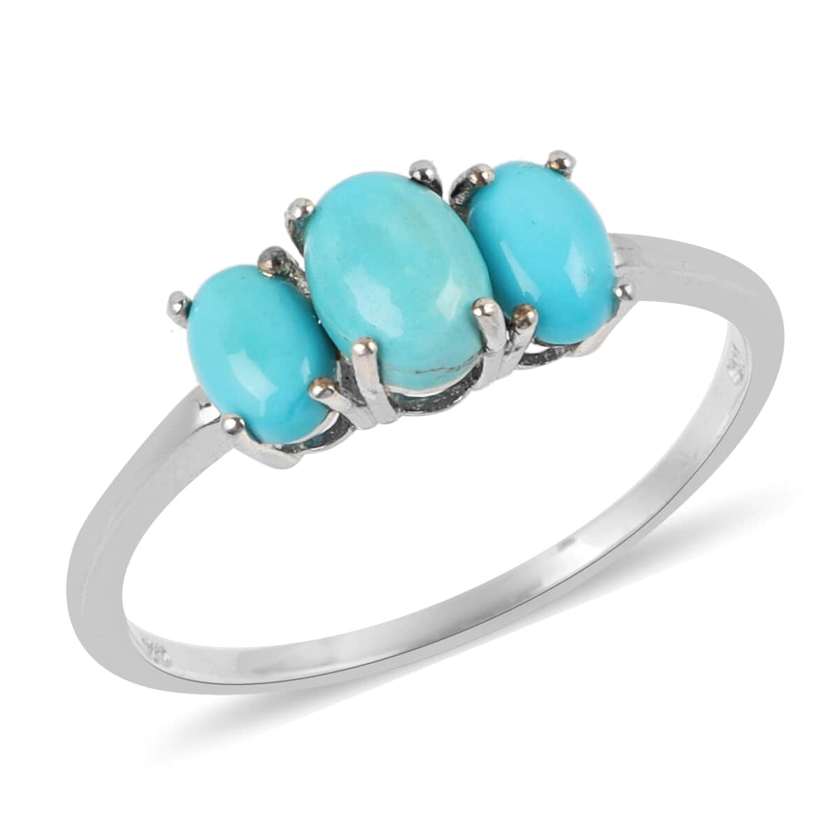 American Natural Sleeping Beauty Turquoise 3 Stone Ring in Platinum Over  Sterling Silver (Size 11) 2.65 ctw