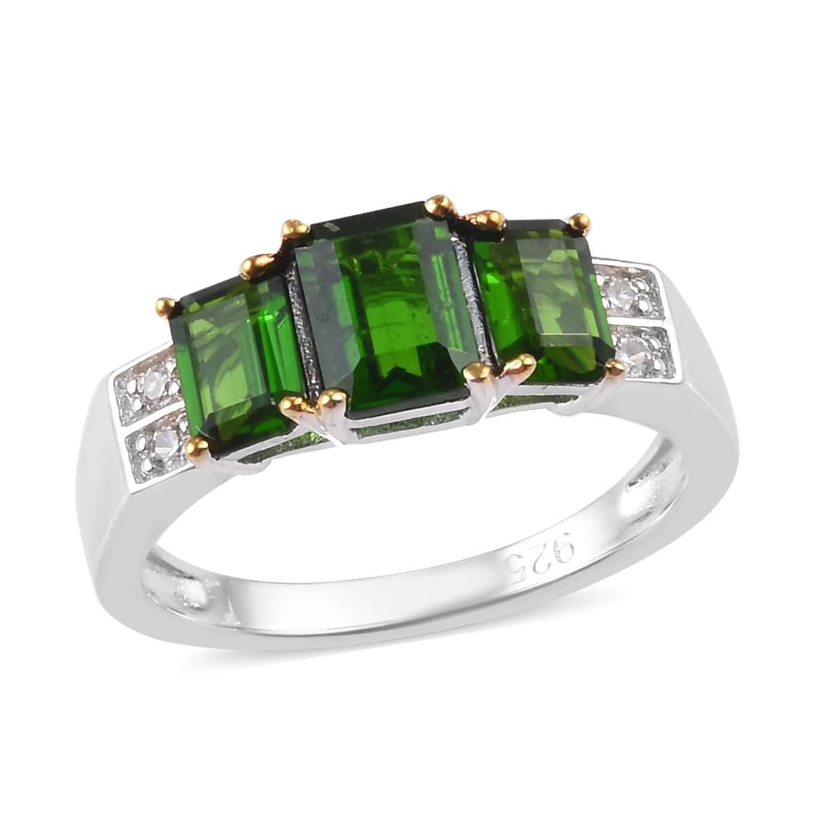 Chrome Diopside and White Zircon Ring in 14K Yellow Gold and Platinum Over Sterling Silver (Size 8.0) 2.35 ctw image number 0