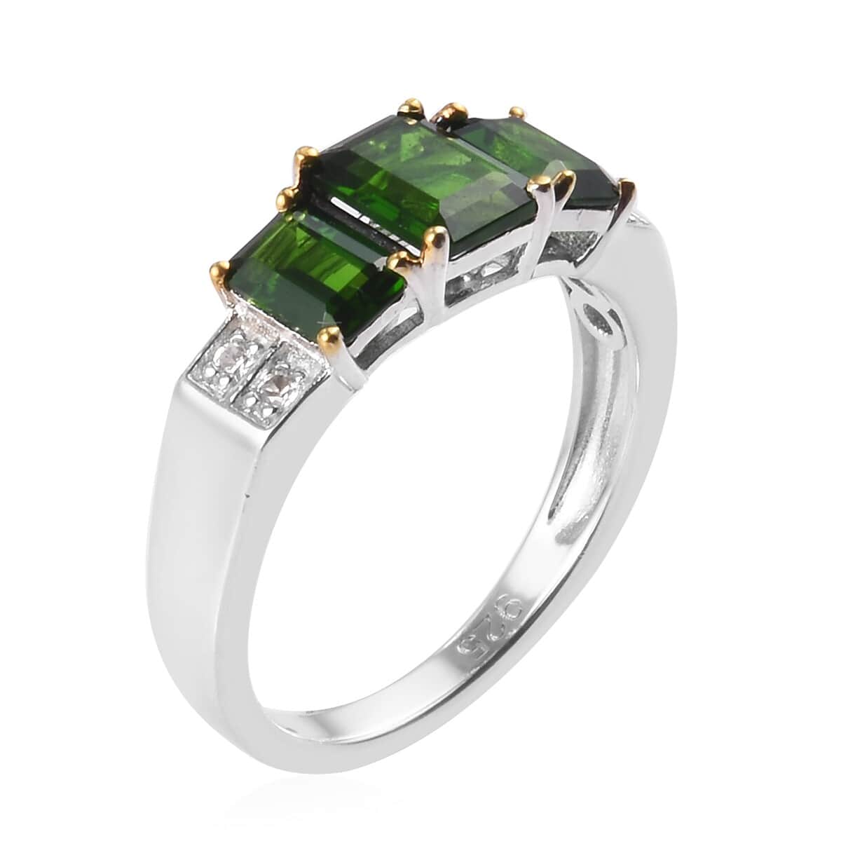 Chrome Diopside and White Zircon Ring in 14K Yellow Gold and Platinum Over Sterling Silver (Size 8.0) 2.35 ctw image number 1