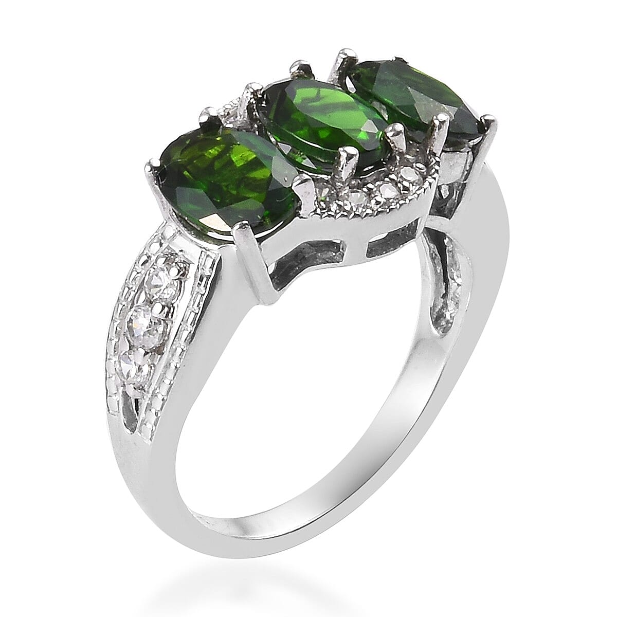 Natural Chrome Diopside and Zircon Ring in Platinum Over Sterling Silver (Size 6) 2.35 ctw image number 1