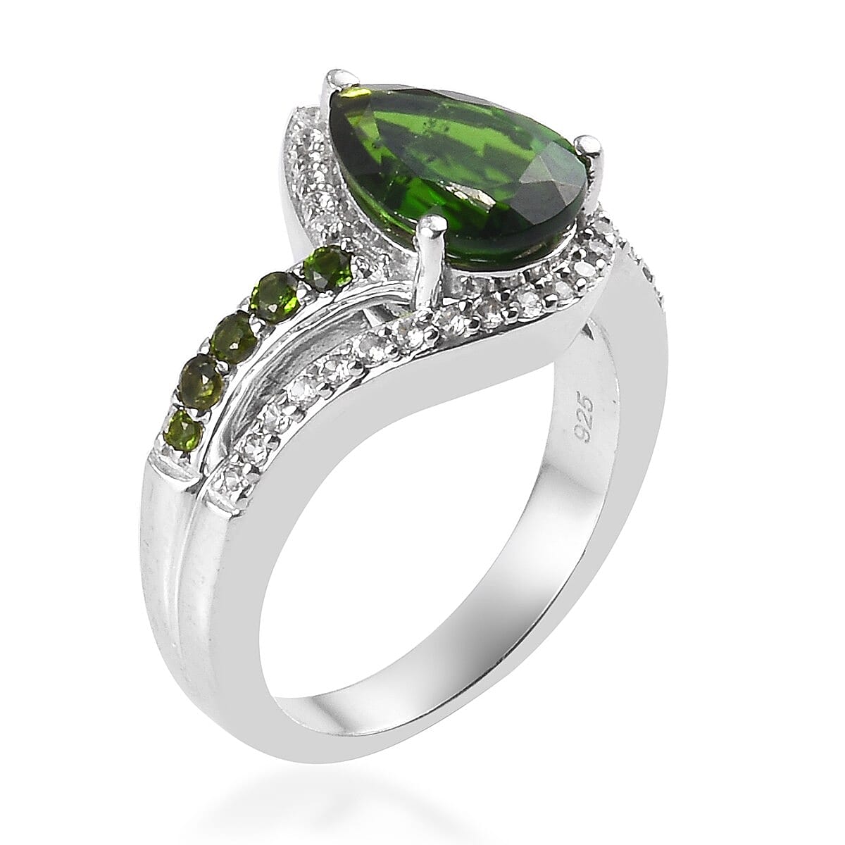 Chrome Diopside and Zircon Ring in Platinum Over Sterling Silver (Size 6.0) 2.85 ctw image number 1