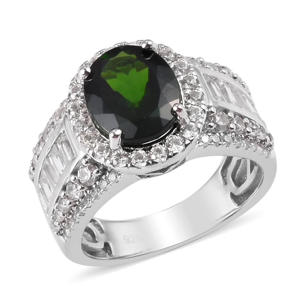 Chrome Diopside and Zircon Ring in Platinum Over Sterling Silver (Size 6.0) 5.30 ctw image number 0
