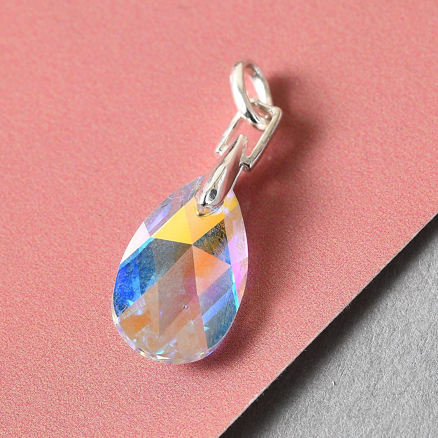 Aurora Borealis Crystal Fancy Pendant in Sterling Silver