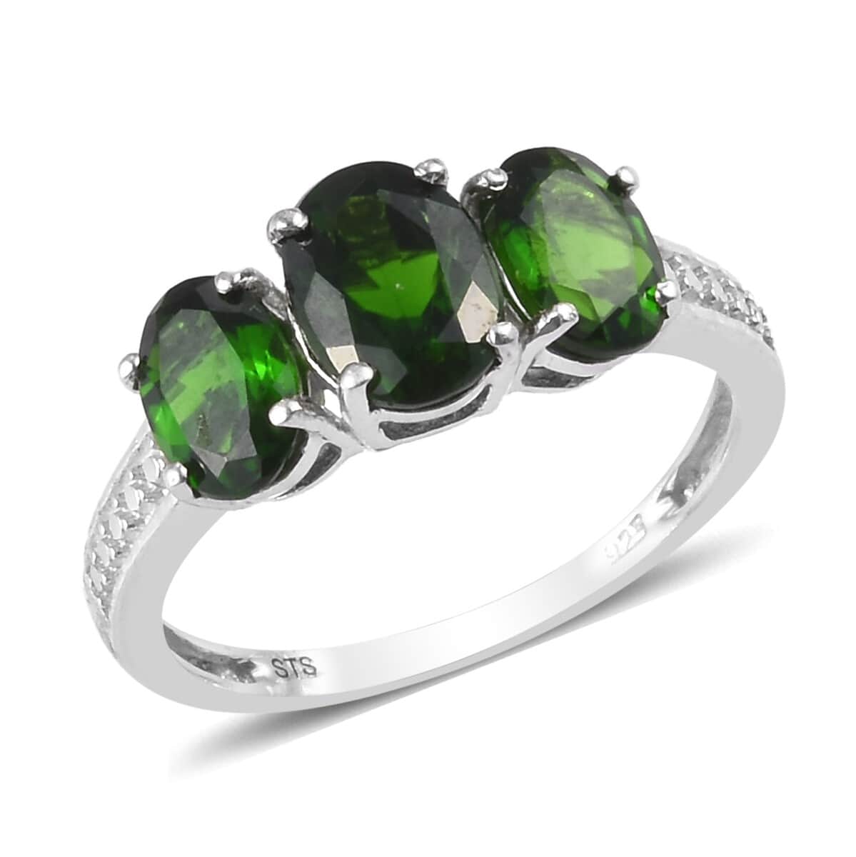 Chrome Diopside 3 Stone Ring in Platinum Over Sterling Silver (Size 8.0) 2.15 ctw image number 0