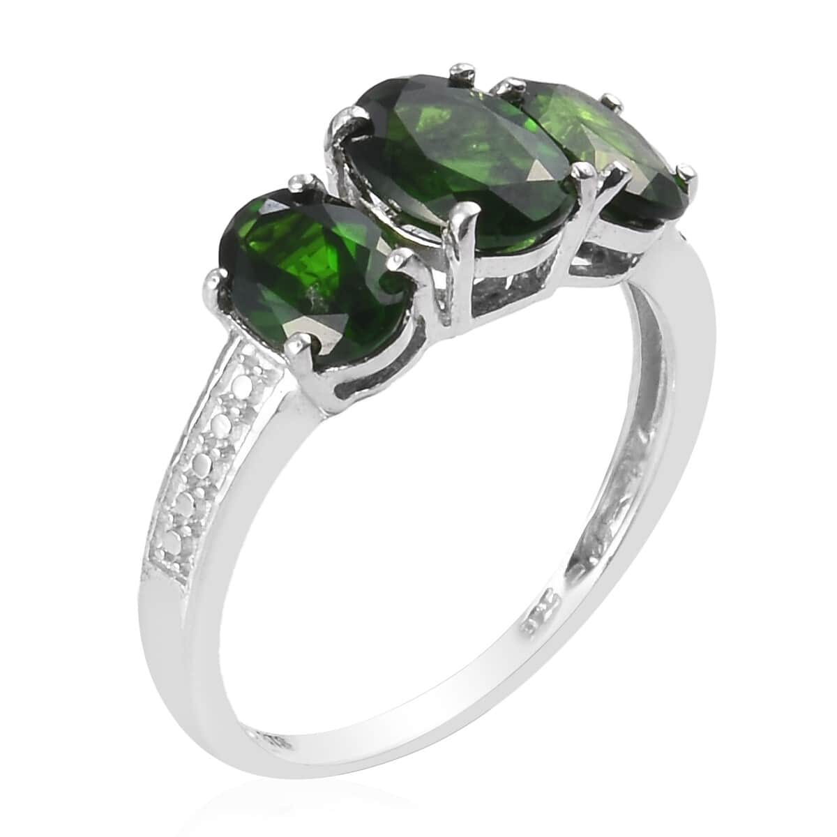 Chrome Diopside 3 Stone Ring in Platinum Over Sterling Silver (Size 8.0) 2.15 ctw image number 1