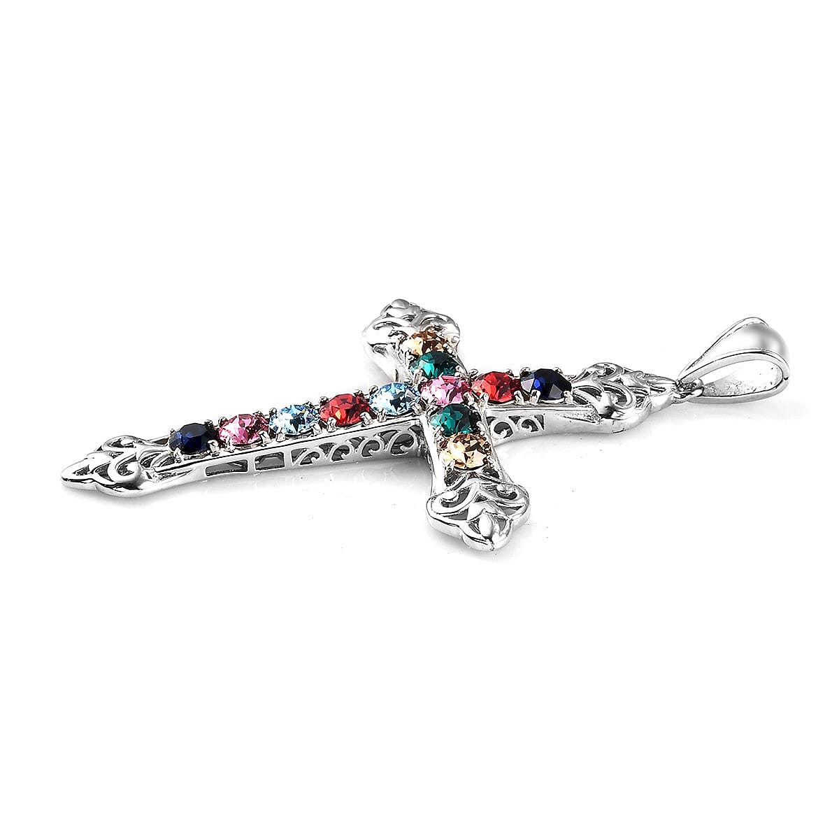 KARIS Rose Crystal Cross Pendant in Platinum Bond image number 2