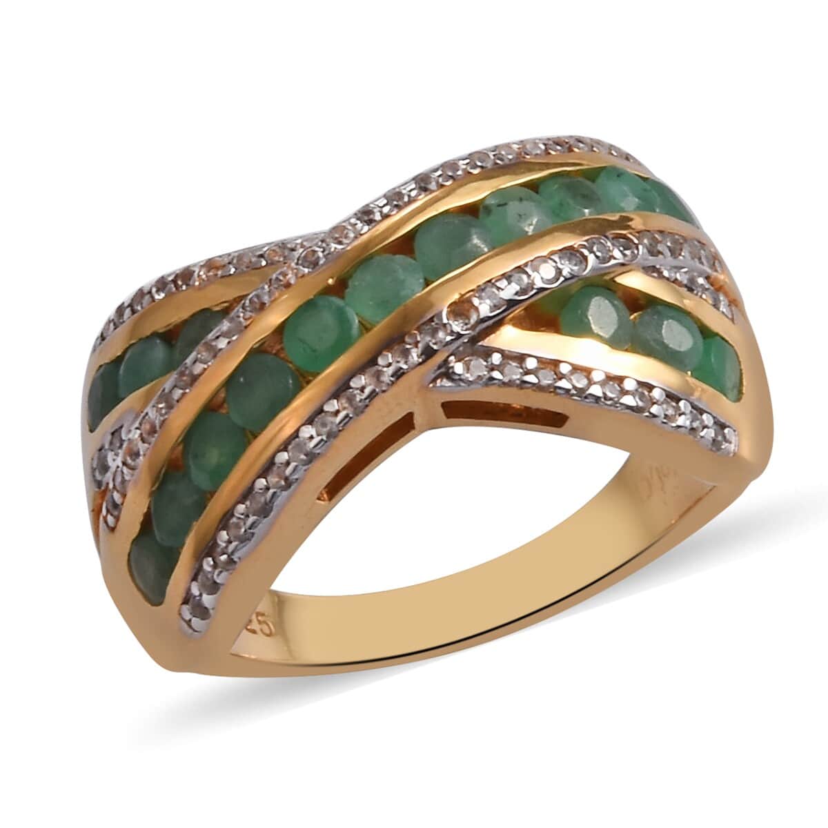 Emerald and Zircon Ring in 14K Yellow Gold Over Sterling Silver (Size 7.0) 7.60 Grams 4.95 ctw image number 0