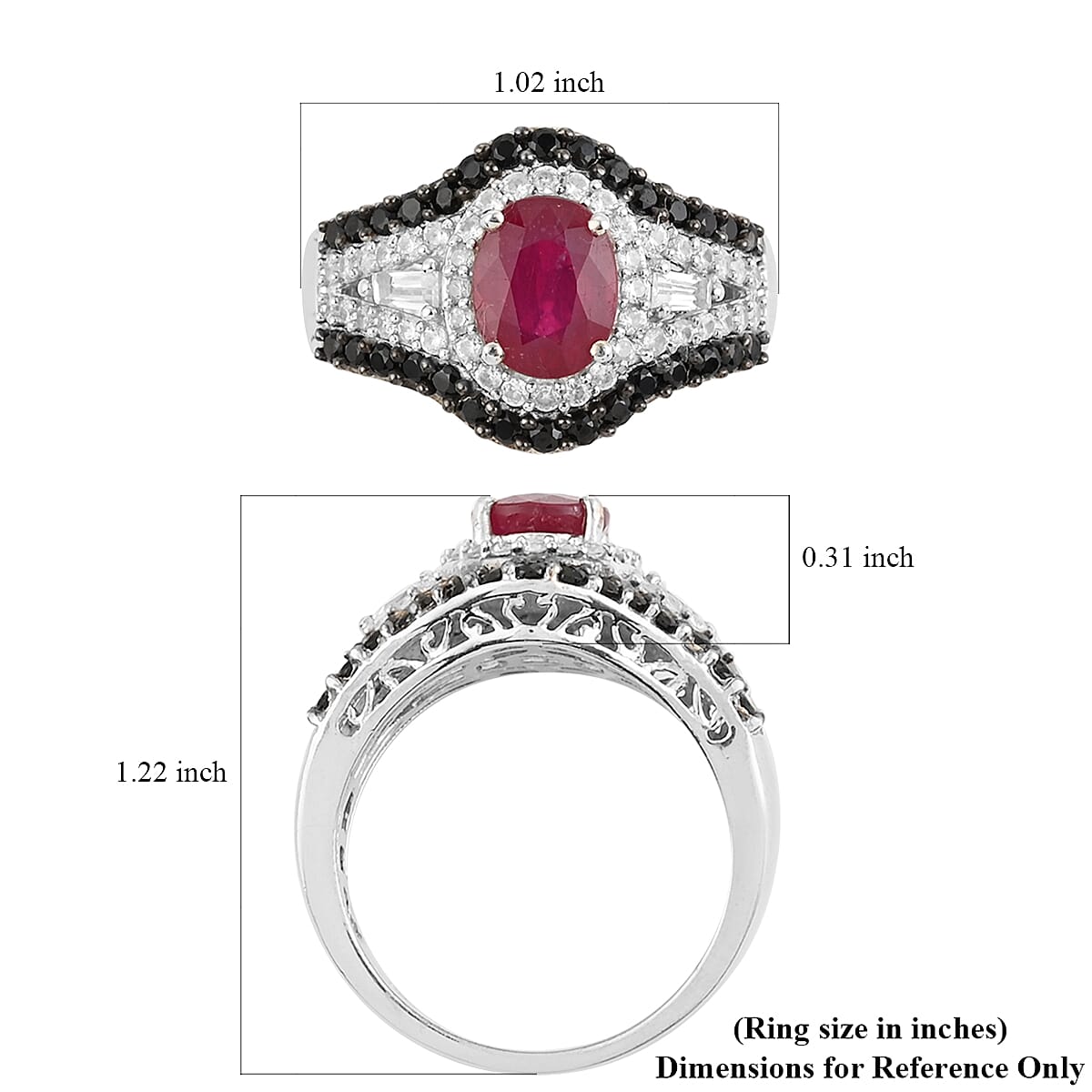 Fissure Filled Ruby and Multi Gemstones Ring in Platinum Over Sterling Silver (Size 10.0) 2.90 ctw image number 4