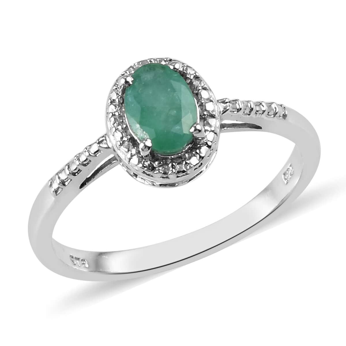Emerald Halo Ring in Platinum Over Sterling Silver (Size 9.0) 1.15 ctw image number 0
