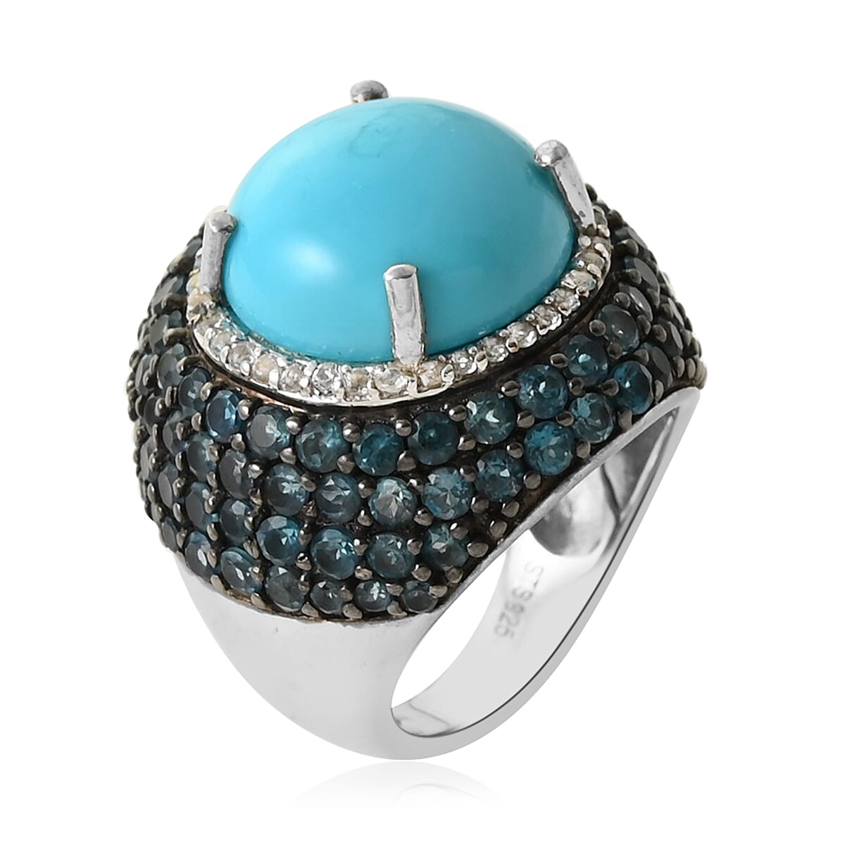 Sleeping Beauty Turquoise and Multi Gemstone Ring in Platinum Over Sterling Silver (Size 5.0) 14.65 ctw image number 2