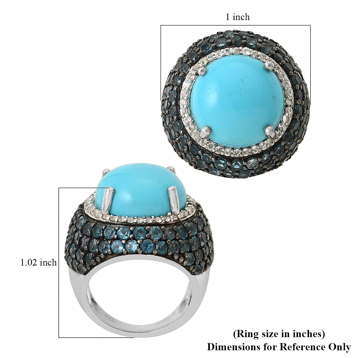 Sleeping Beauty Turquoise and Multi Gemstone Ring in Platinum Over Sterling Silver (Size 5.0) 14.65 ctw image number 4