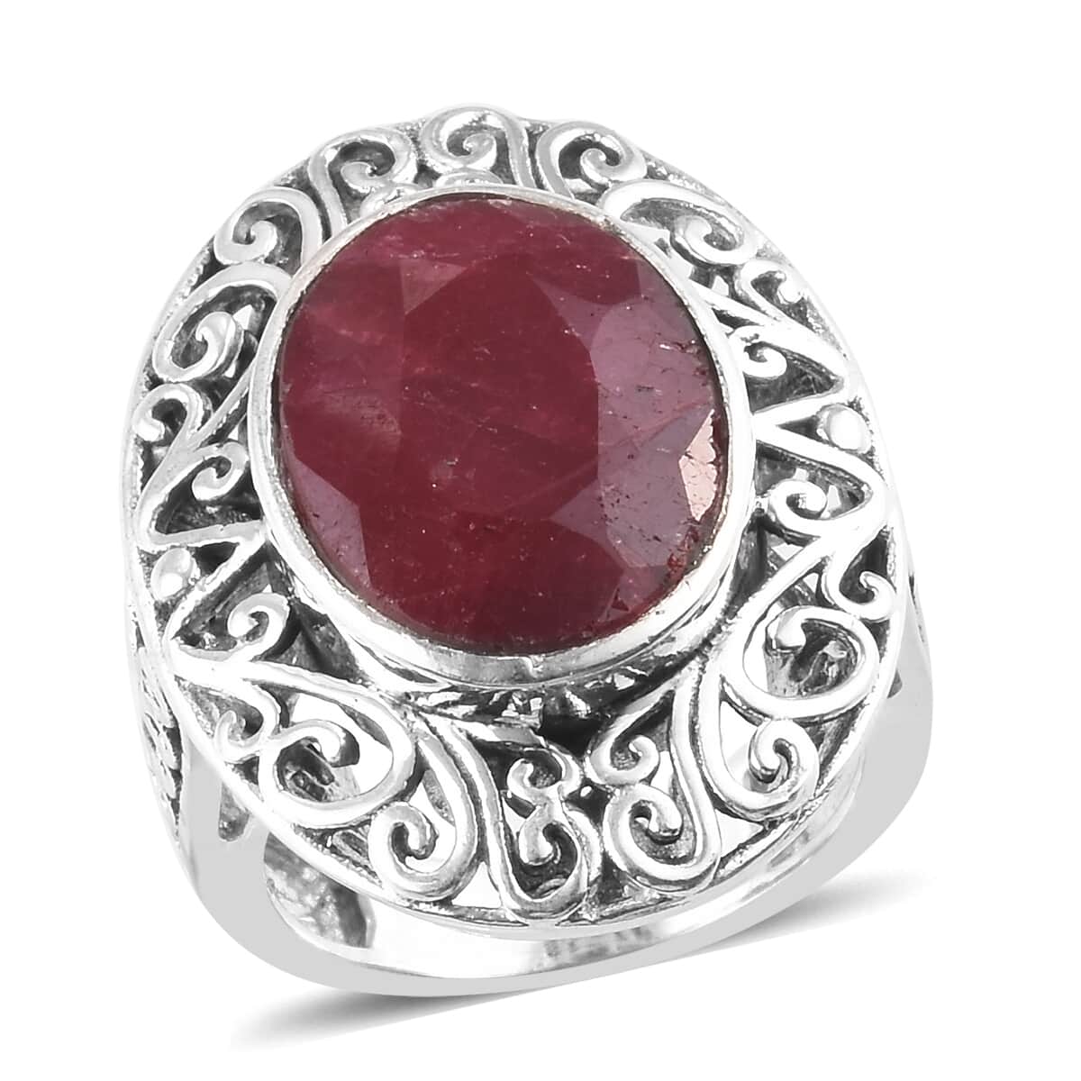 8.10 ctw Niassa Ruby Ring in Platinum Over Sterling Silver (Size 6.0) 11.45 Grams image number 0
