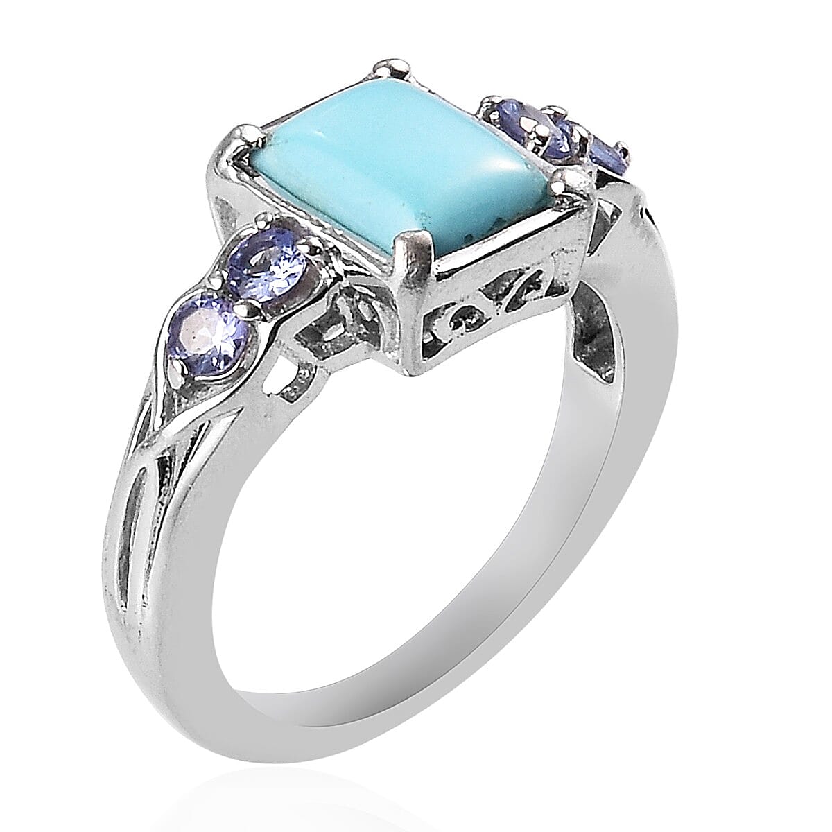 Sleeping Beauty Turquoise and Tanzanite Ring in Platinum Over Sterling Silver (Size 5.0) 1.70 ctw image number 1