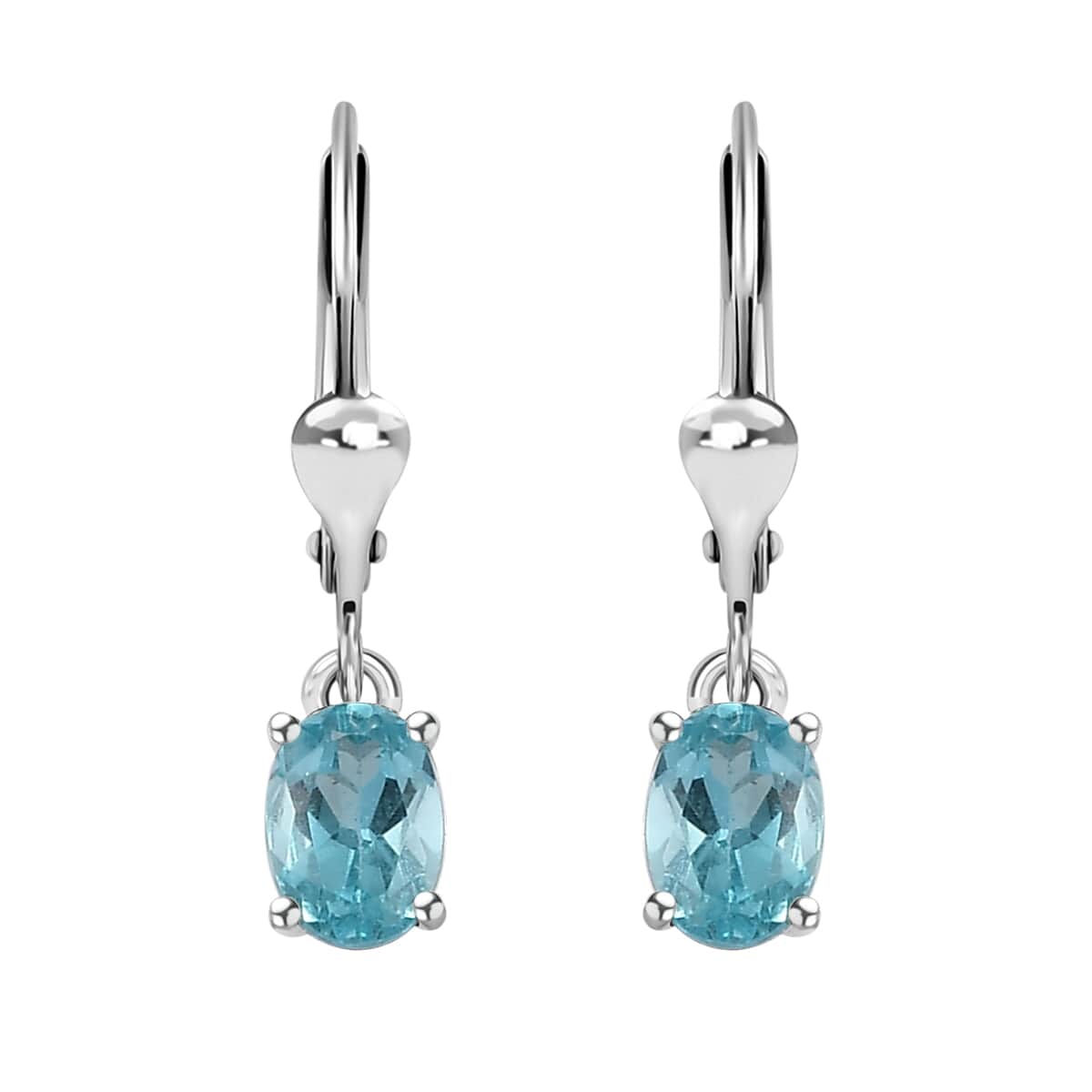 Premium Madagascar Paraiba Apatite Solitaire Lever Back Earrings in Platinum Over Sterling Silver 1.00 ctw image number 0