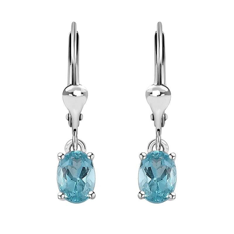 Premium Betroka Blue Apatite Solitaire Lever Back Earrings in Platinum Over Sterling Silver 1.00 ctw