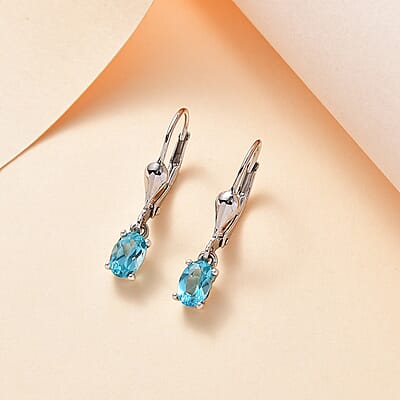 Premium Betroka Blue Apatite Solitaire Lever Back Earrings in Platinum Over Sterling Silver 1.00 ctw