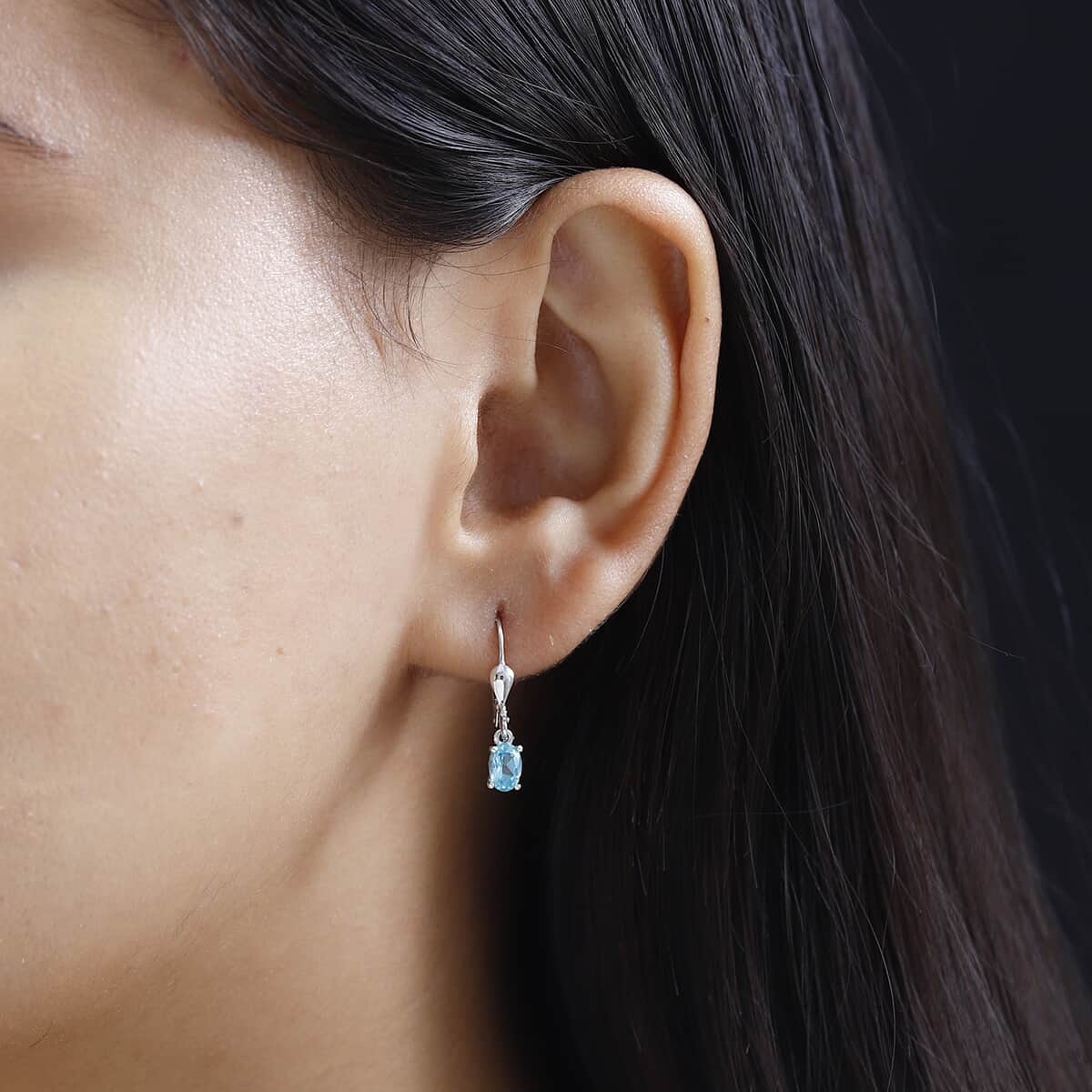 Premium Betroka Blue Apatite Solitaire Lever Back Earrings in Platinum Over Sterling Silver 1.00 ctw image number 2