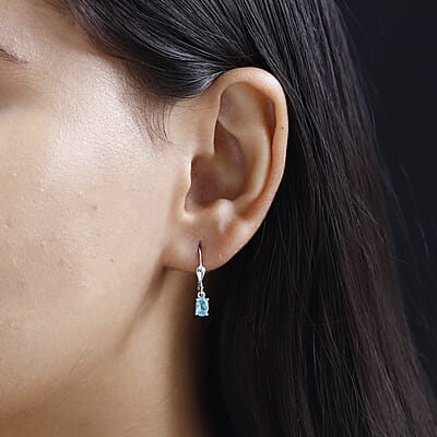Premium Betroka Blue Apatite Solitaire Lever Back Earrings in Platinum Over Sterling Silver 1.00 ctw