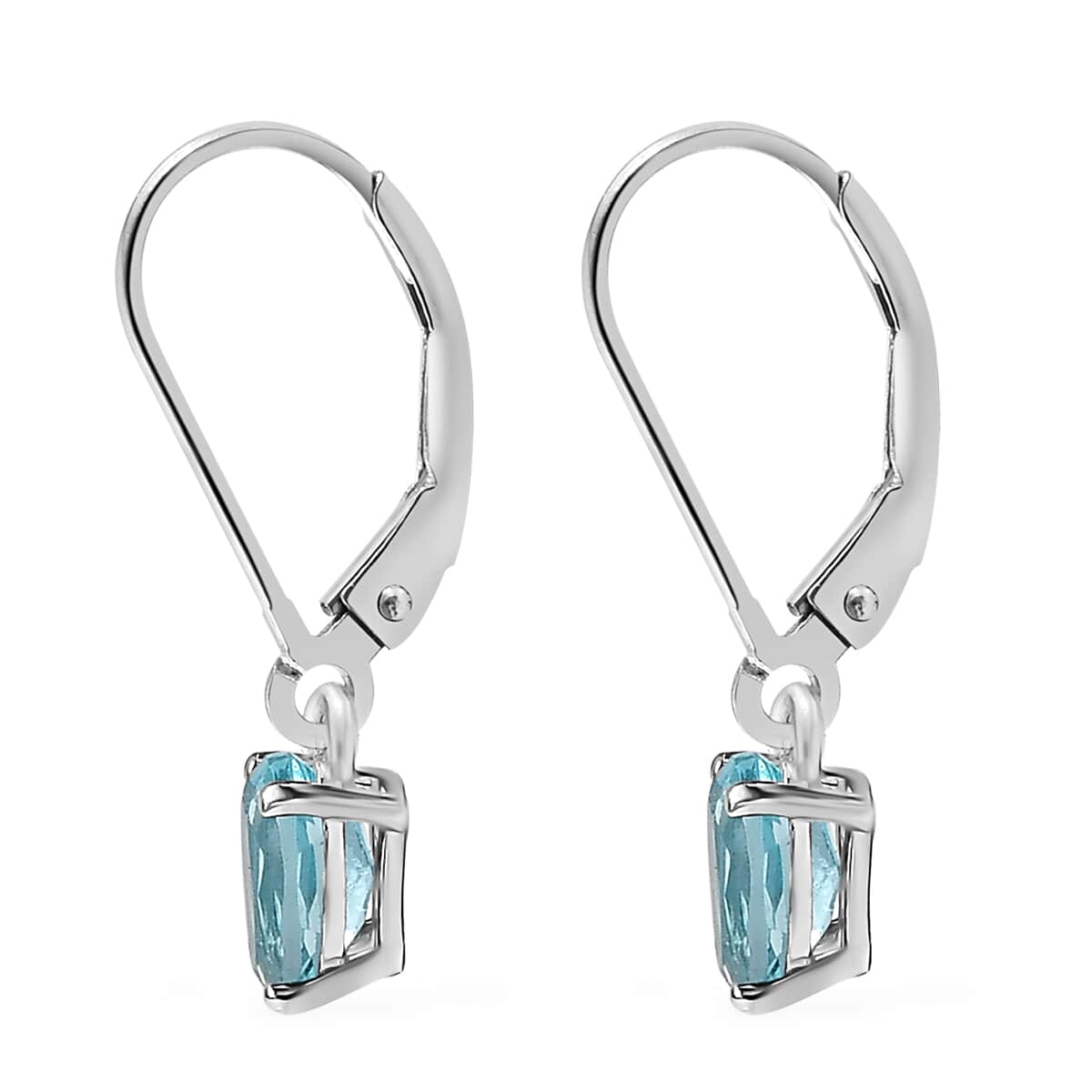 Premium Madagascar Paraiba Apatite Solitaire Lever Back Earrings in Platinum Over Sterling Silver 1.00 ctw image number 3