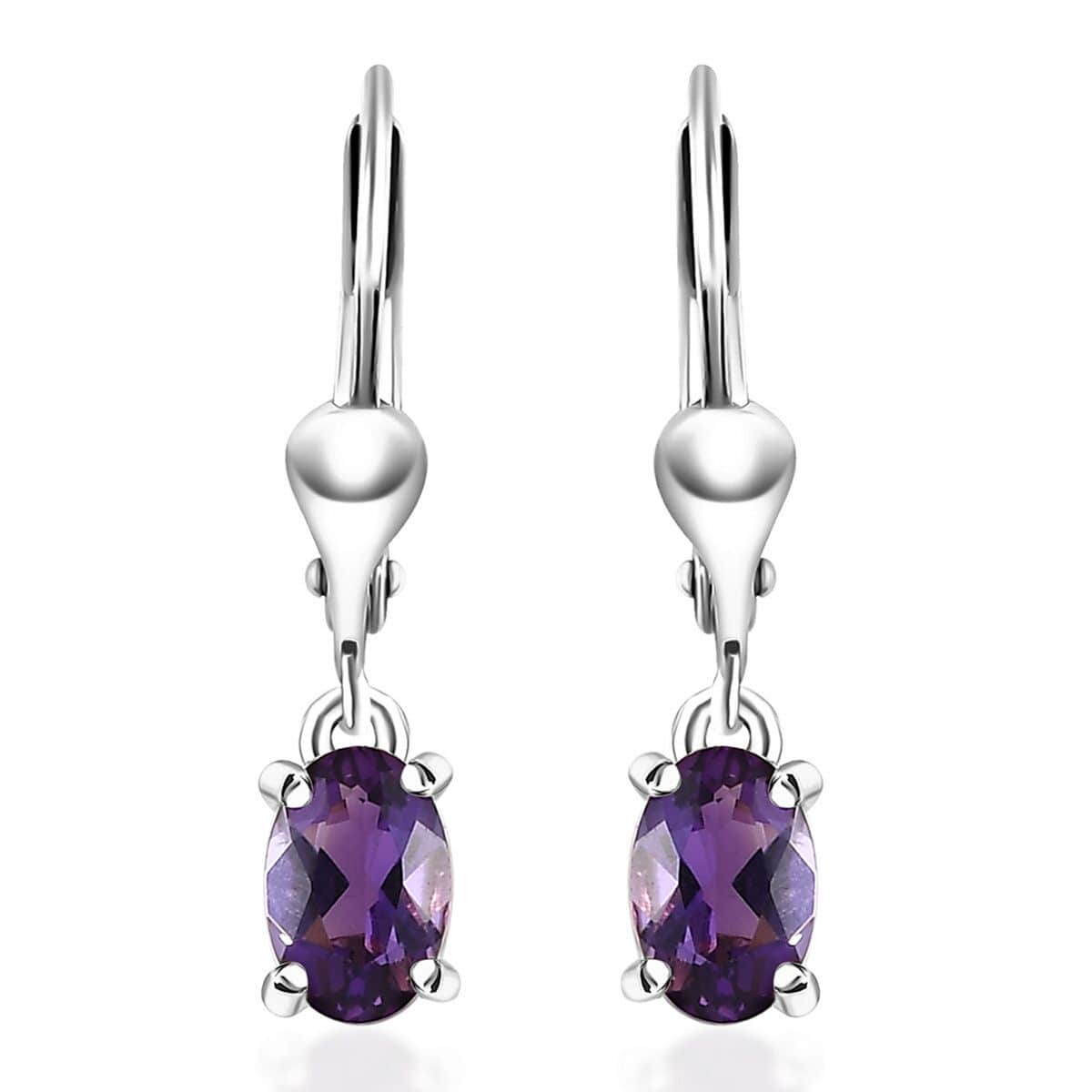 Premium Mashamba Amethyst Solitaire Lever Back Earrings in Platinum Over Sterling Silver 0.80 ctw image number 0