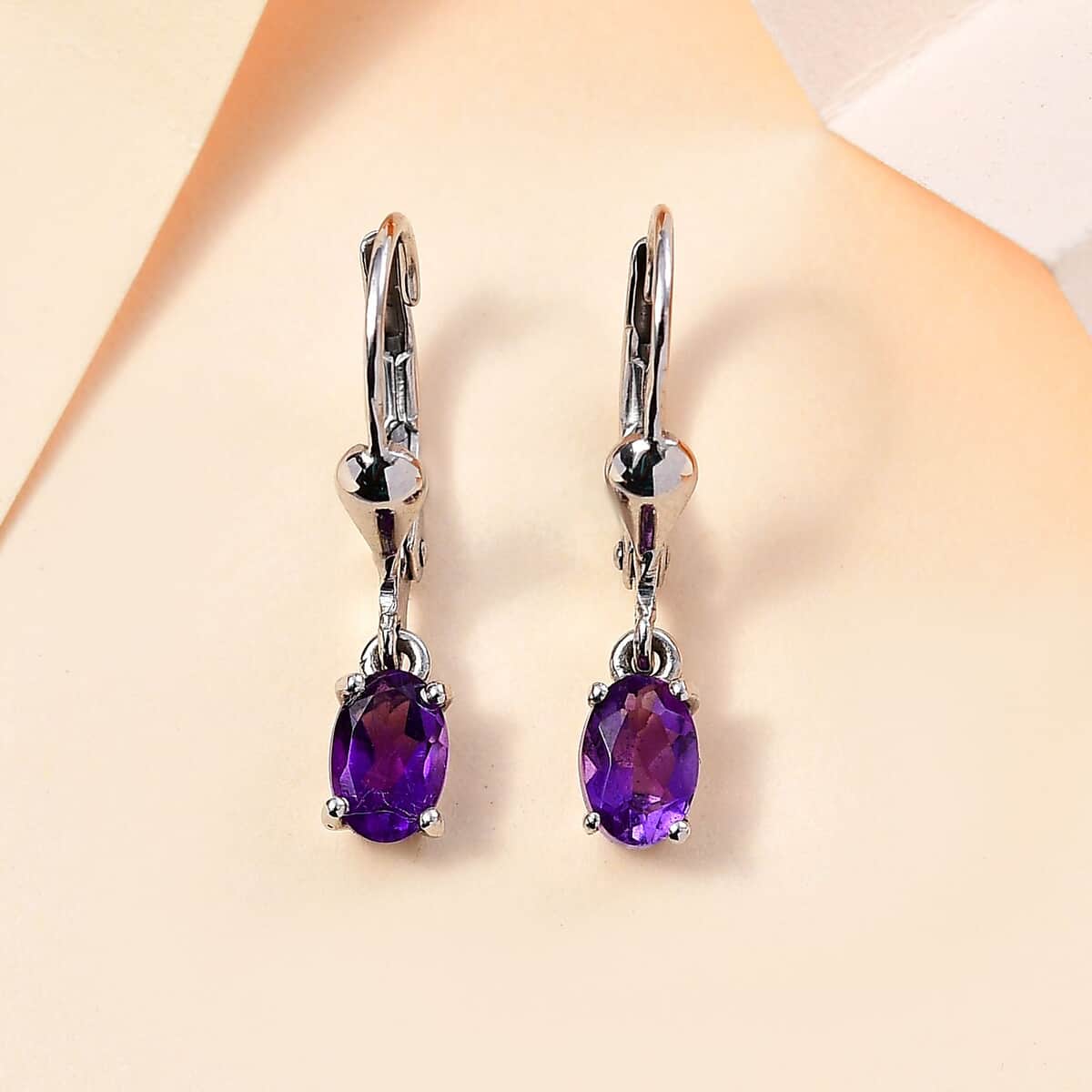 Premium Mashamba Amethyst Solitaire Lever Back Earrings in Platinum Over Sterling Silver 0.80 ctw image number 1