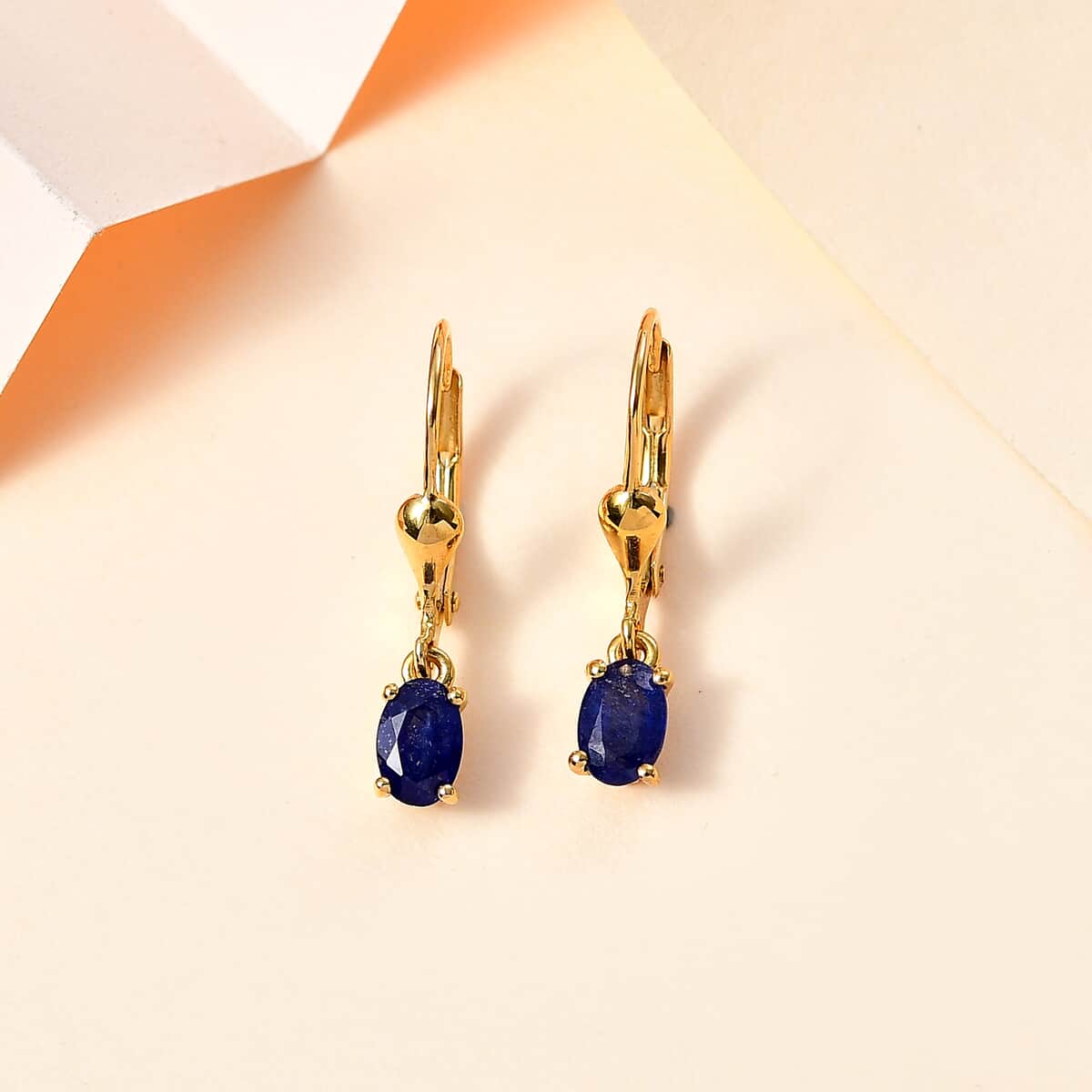 Premium Masoala Sapphire (D) Lever Back Earrings in 14K Yellow Gold Over Sterling Silver 1.40 ctw image number 1