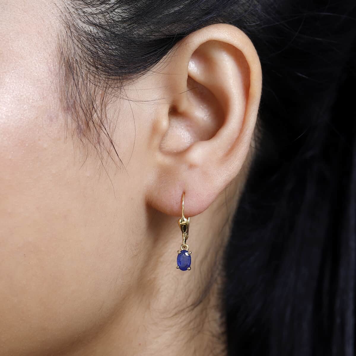 Premium Masoala Sapphire (FF) Lever Back Earrings in 14K Yellow Gold Over Sterling Silver 1.40 ctw image number 2