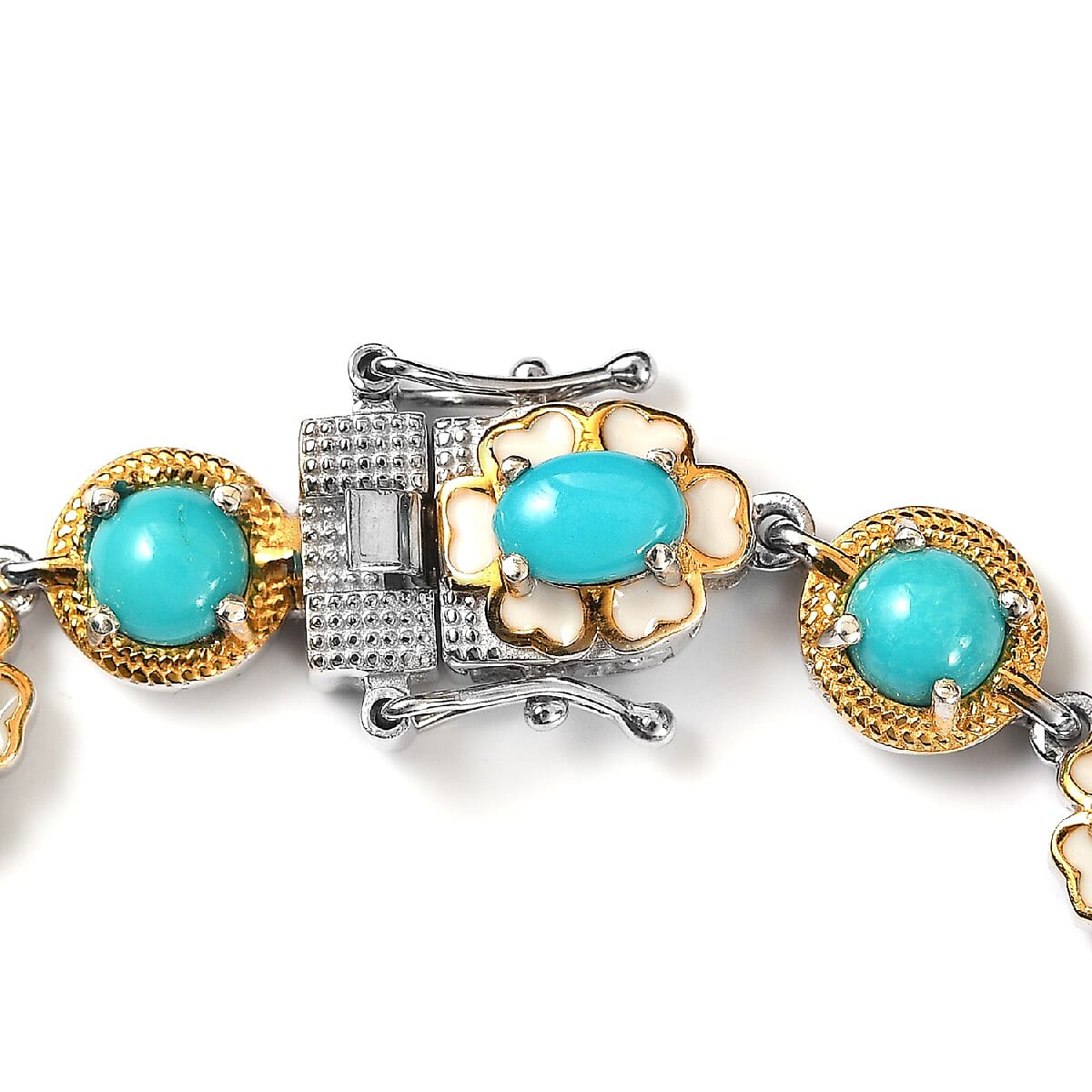 7.50 ctw Natural Arizona Sleeping Beauty Turquoise Bracelet in Vermeil YG and Platinum Over Sterling Silver (7.25 In) 15 Grams image number 4