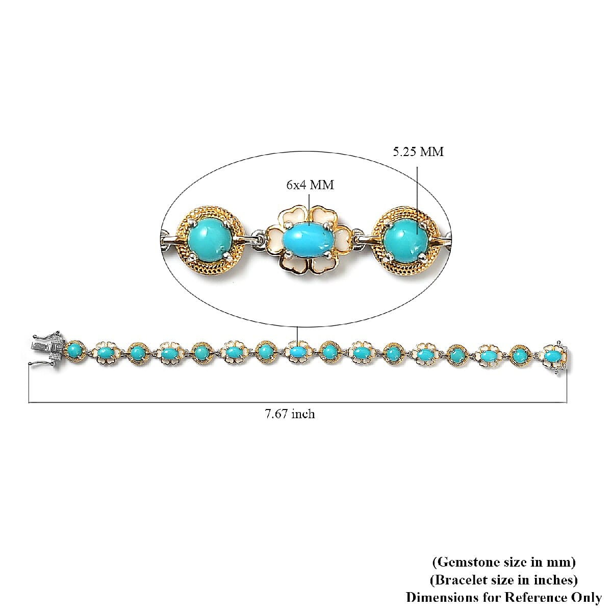 7.50 ctw Natural Arizona Sleeping Beauty Turquoise Bracelet in Vermeil YG and Platinum Over Sterling Silver (7.25 In) 15 Grams image number 5