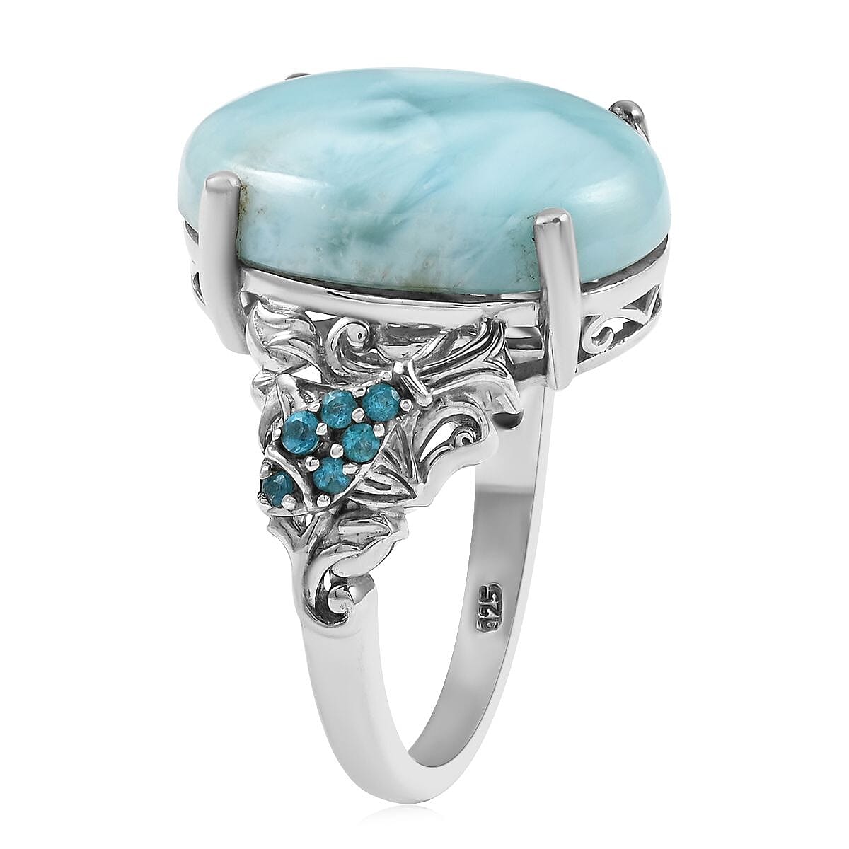 Larimar and Malgache Neon Apatite Ring in Platinum Over Sterling Silver (Size 9.0) 12.00 ctw image number 3