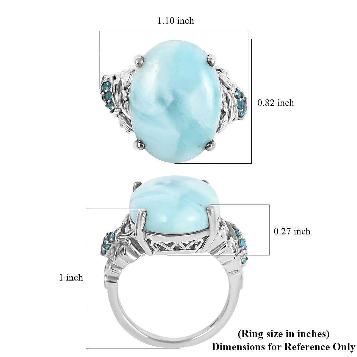 Larimar and Malgache Neon Apatite Ring in Platinum Over Sterling Silver (Size 9.0) 12.00 ctw image number 5
