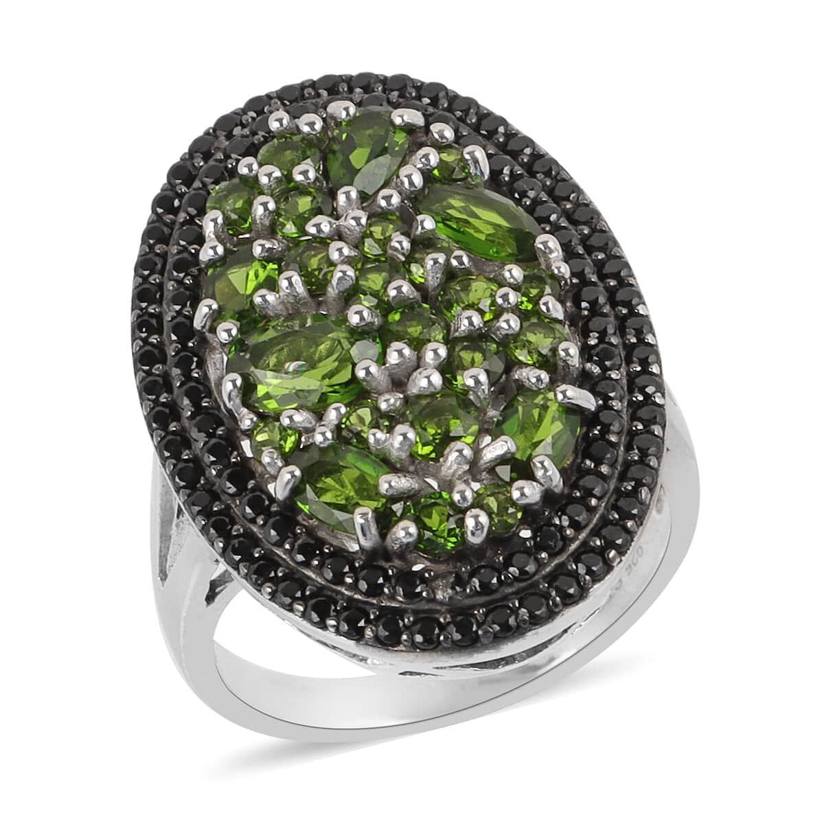 Natural Chrome Diopside and Natural Thai Black Spinel Ring in Platinum Over Sterling Silver 7.98 Grams (Size 8) 5.40 ctw image number 0