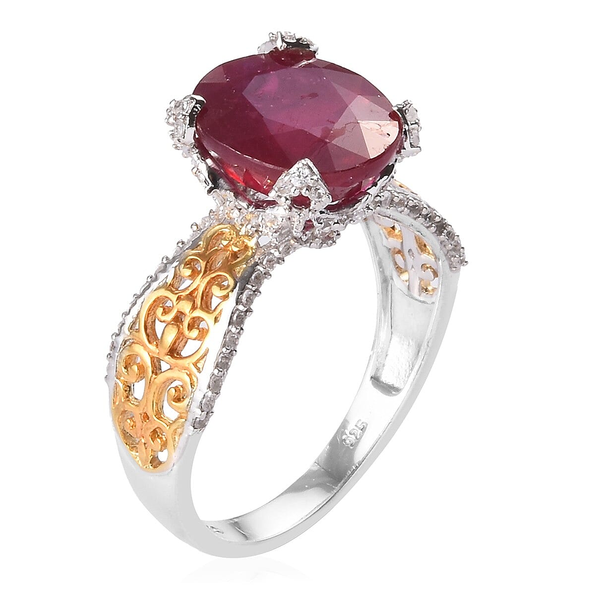 Niassa Ruby (FF) and Zircon Ring in 14K Yellow Gold Over Sterling Silver (Size 10.0) 6.10 ctw image number 1