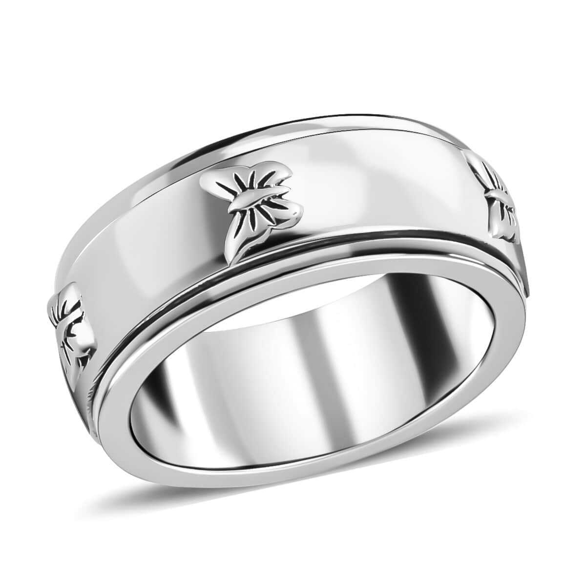 Butterfly Embossed Spinner Band Spinner Ring in Sterling Silver, Fidget Rings for Anxiety, Stress Relieving Anxiety Ring, Wedding Band, Promise Rings 5.15 g (Size 10.0) image number 0