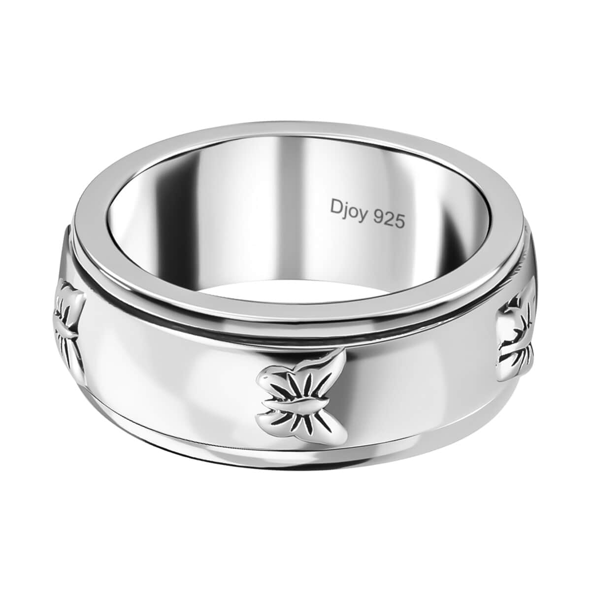 Butterfly Embossed Spinner Band Spinner Ring in Sterling Silver, Fidget Rings for Anxiety, Stress Relieving Anxiety Ring, Wedding Band, Promise Rings 5.15 g (Size 10.0) image number 4