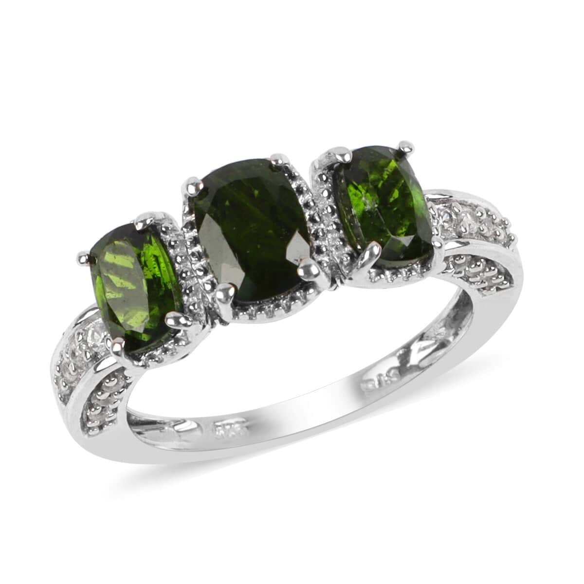 Natural Chrome Diopside and White Zircon Ring in Platinum Over Sterling Silver (Size 7.0) 4.30 ctw image number 0