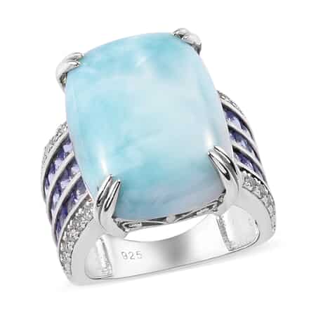 Larimar and Multi Gemstone Ring in Platinum Over Sterling Silver (Size 7.0) 11.35 Grams 15.38 ctw image number 0