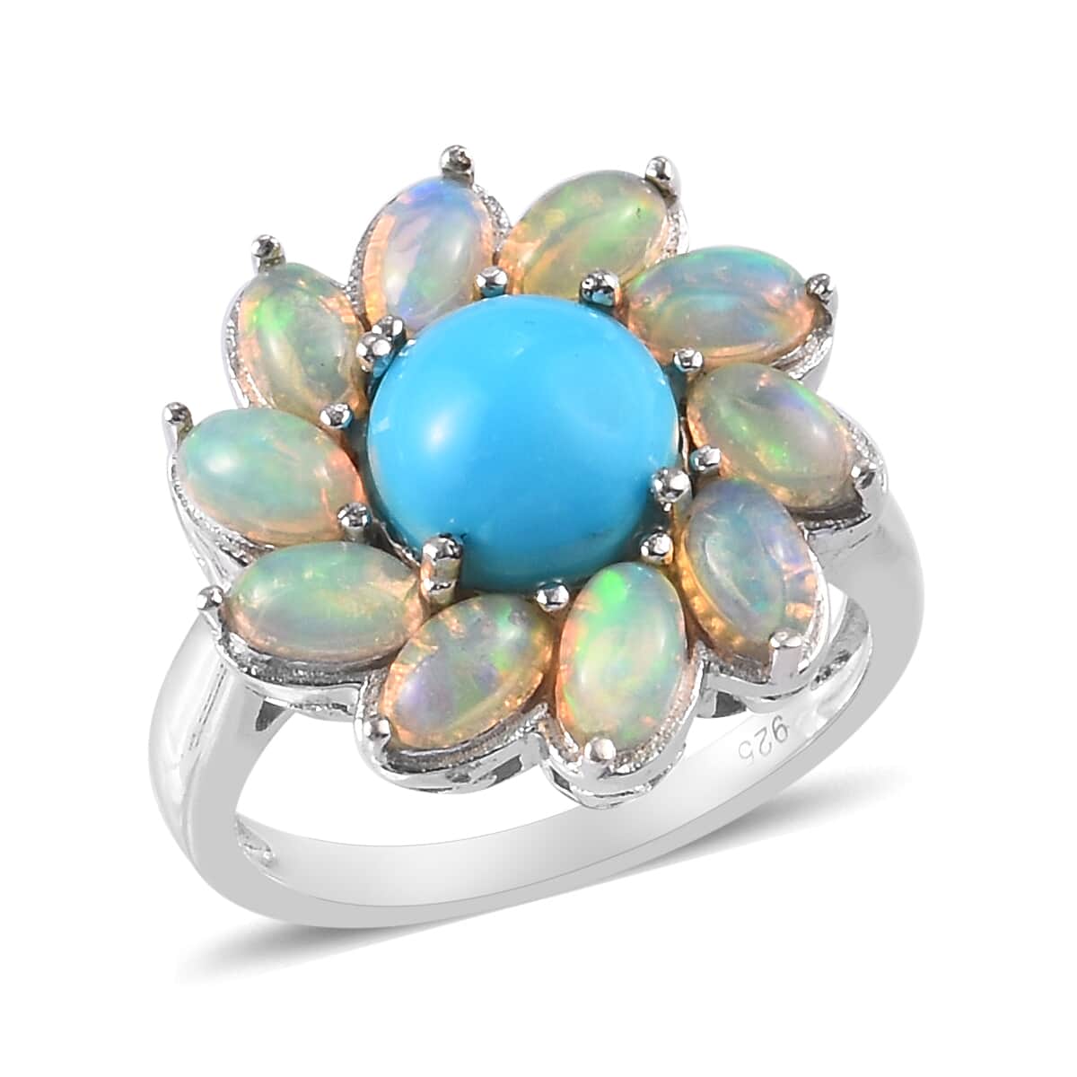 Ethiopian Welo Opal and American Natural Sleeping Beauty Turquoise Ring in Platinum Over Sterling Silver (Size 7.0) 6.90 ctw image number 0