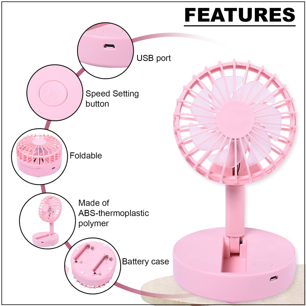Pink Foldable Mini Fan (4xAAA Not Included) image number 2