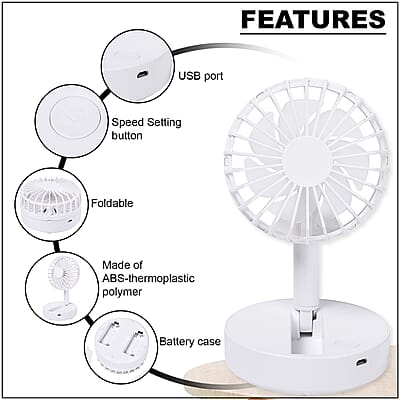 White Foldable Mini Fan (4xAAA Not Included)