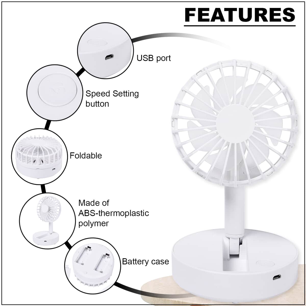 White Foldable Mini Fan (4xAAA Not Included) image number 2