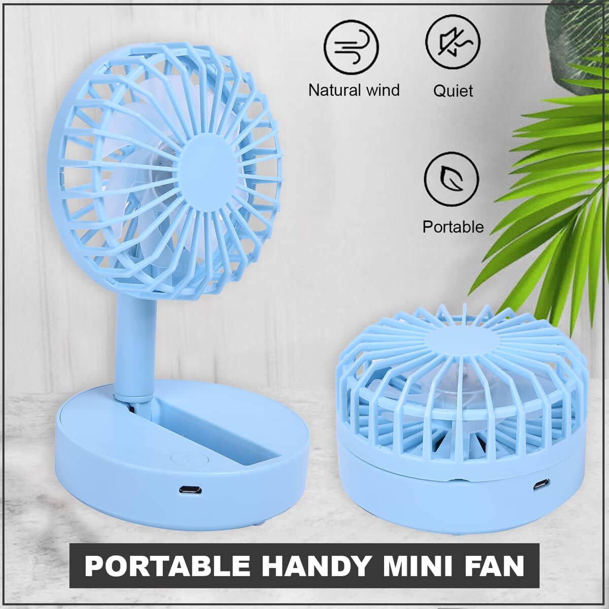 Blue Foldable Mini Fan, Portable Fan (4xAAA Not Included) image number 1